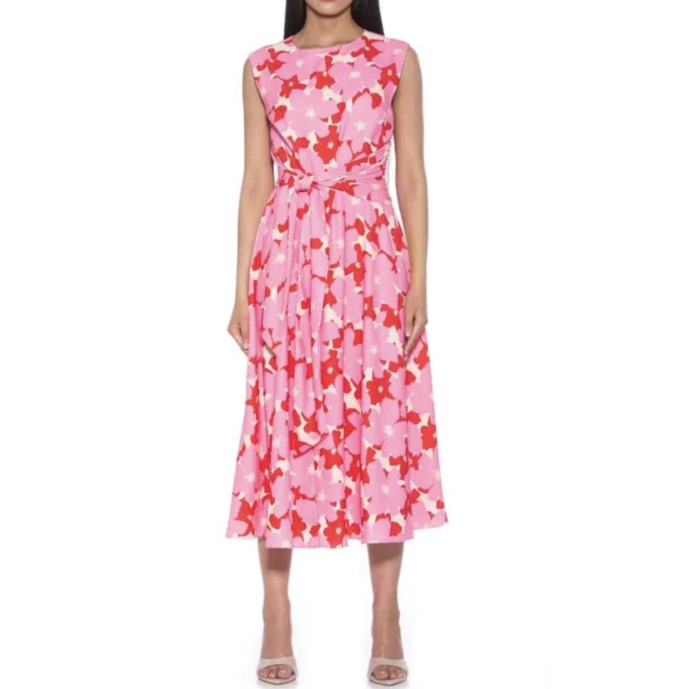 Alexia Admor Paris Draped Midi Dress Pink Floral Wedding-Size 2 Originally $245